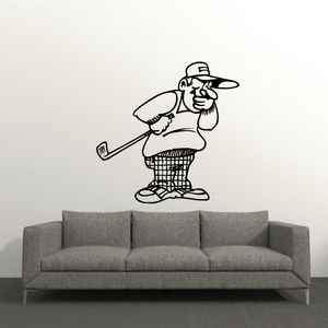 Golf golfer wall decal with cartoon player holding club