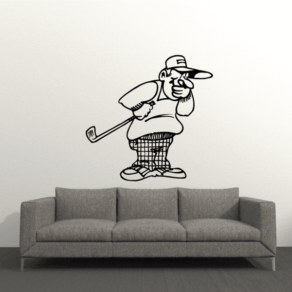 Golf golfer wall decal with cartoon player holding club