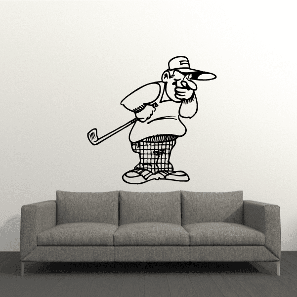 Golf golfer wall decal with cartoon player holding club