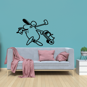 Golf wall decal vinyl sticker: black cartoon golfer swinging club
