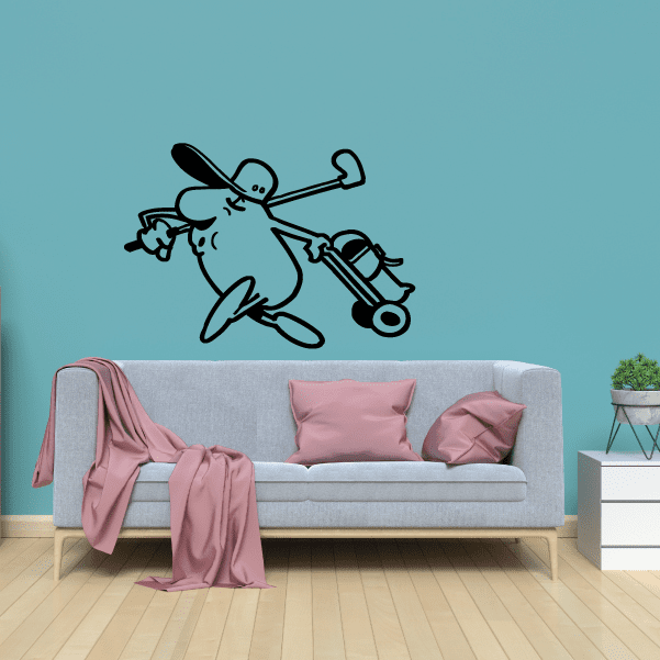 Golf wall decal vinyl sticker: black cartoon golfer swinging club