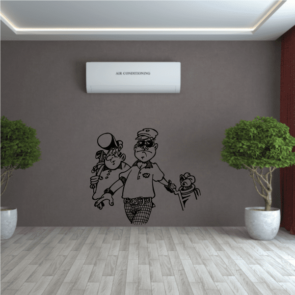 Golf themed wall vinyl decal with cartoon golfer holding a club