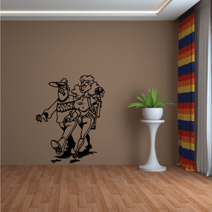 Golf wall decal vinyl, black cartoon coach and golfers on beige wall