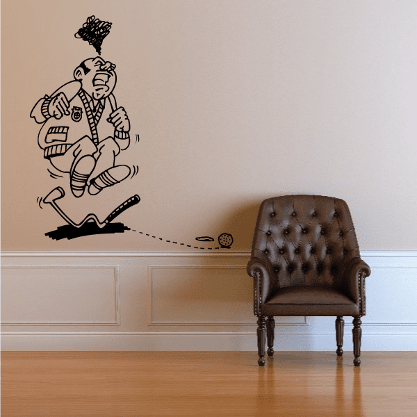 Golf wall decal with cartoon golfer holding a club in black outline