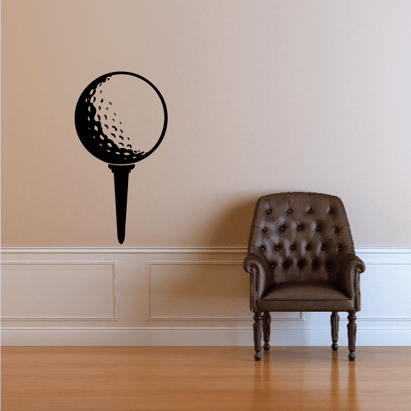 Golf ball and tee vinyl wall decal, black silhouette