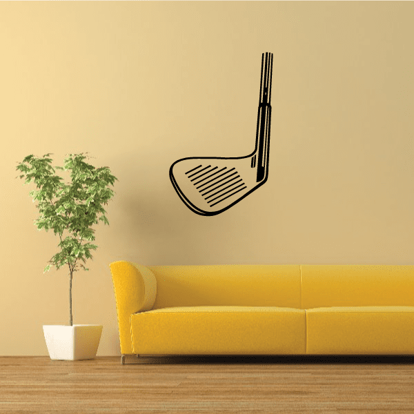 Golf club wall vinyl decal with black outline putter head and shaft