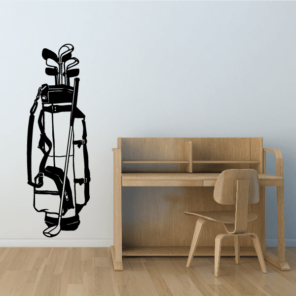 Golf wall decal of a black golf bag and clubs silhouette