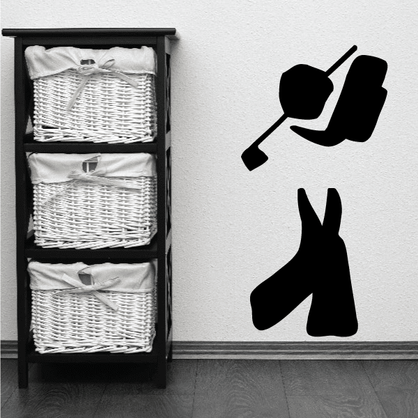 Golf wall vinyl decal featuring a black golfer holding a club and a standing figure