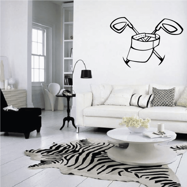 Golf bag wall decal in black outline with two golf clubs