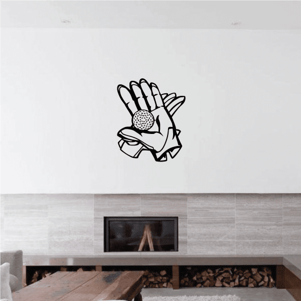 Golf wall vinyl decal featuring black hand holding a golf club and ball