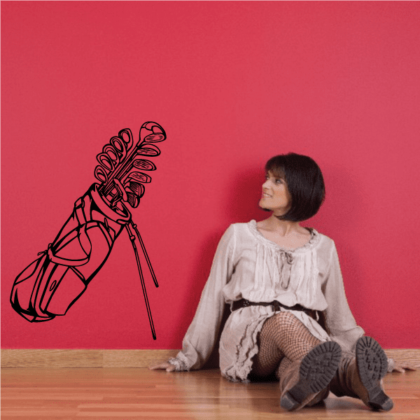 Golf wall decal: black golf club bag outline vinyl sticker