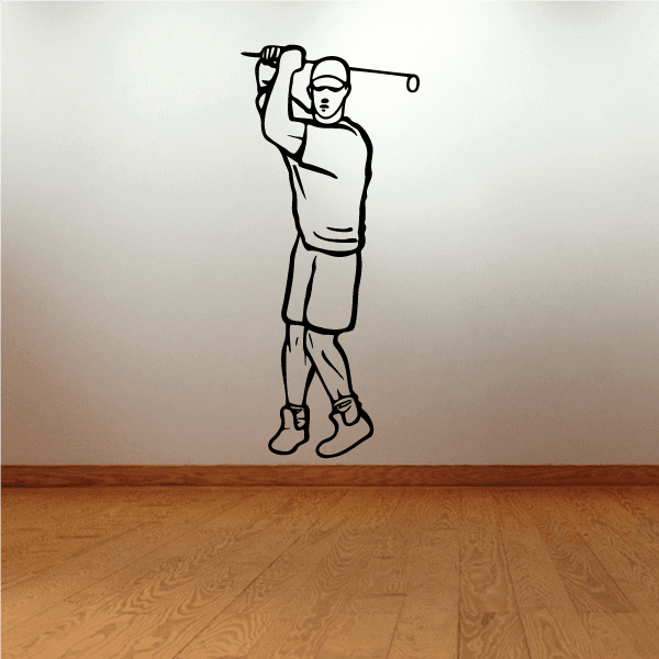 Golfer wall decal vinyl sticker with outlined cartoon golfer swinging a club