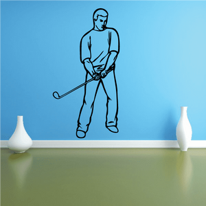 Golf wall decal of a golfer holding a club, vinyl sticker silhouette
