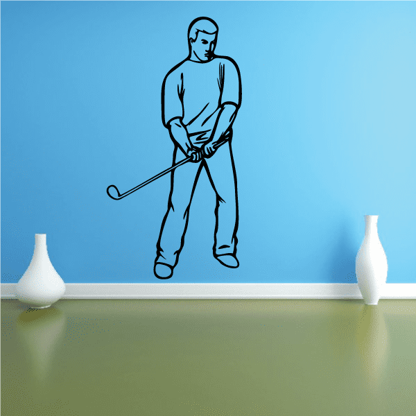 Golf wall decal of a golfer holding a club, vinyl sticker silhouette