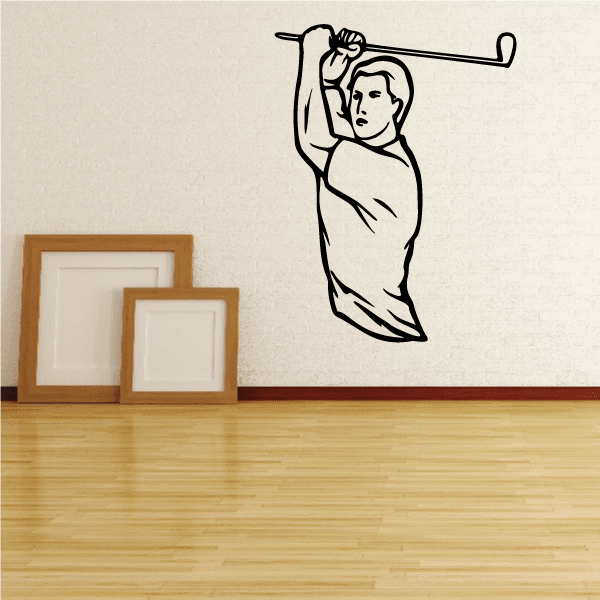 Golf wall decal featuring golfer swinging club silhouette