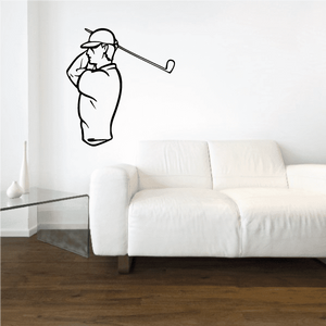 Golf player wall decal, black vinyl golfer silhouette holding a club in swing