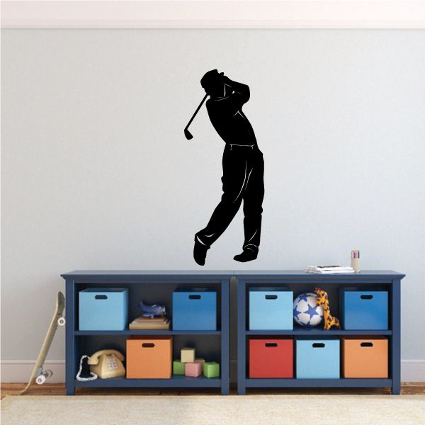 Golf wall decal featuring a golfer silhouette holding a club