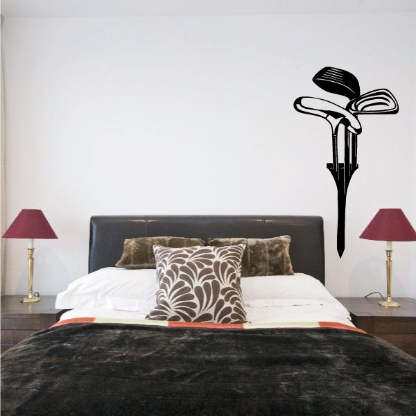 Golf wall decal: black silhouette golf club and ball on a wall