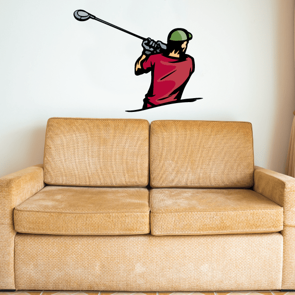 Golf golfer wall decal sticker: red shirt golfer holding a golf club