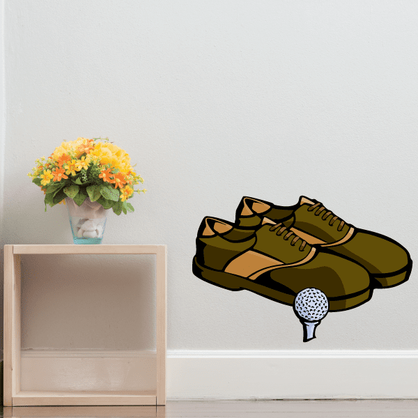 Golf shoe and golf ball wall decal sticker with tee