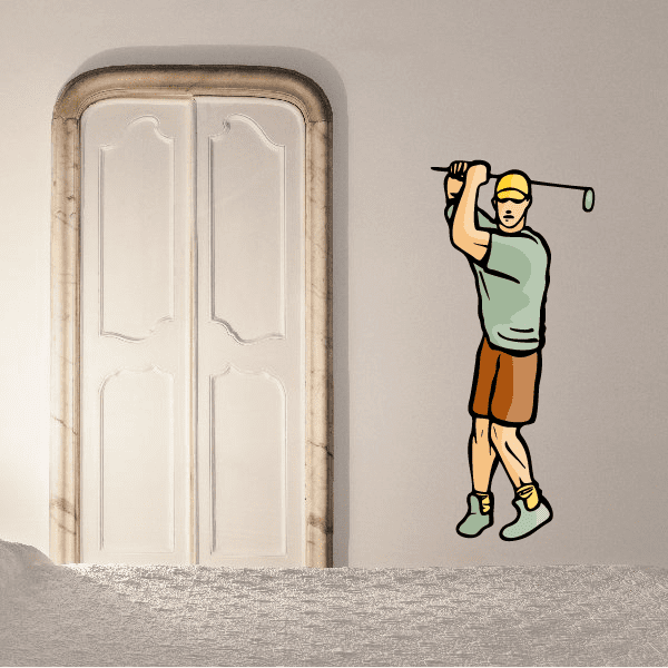 Golf golfer wall decal sticker, cartoon player swinging a club