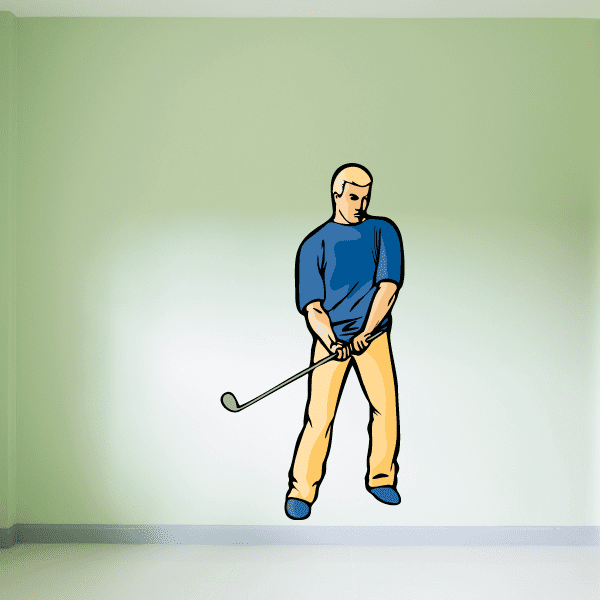 Golf wall decal sticker with illustrated golfer holding a club