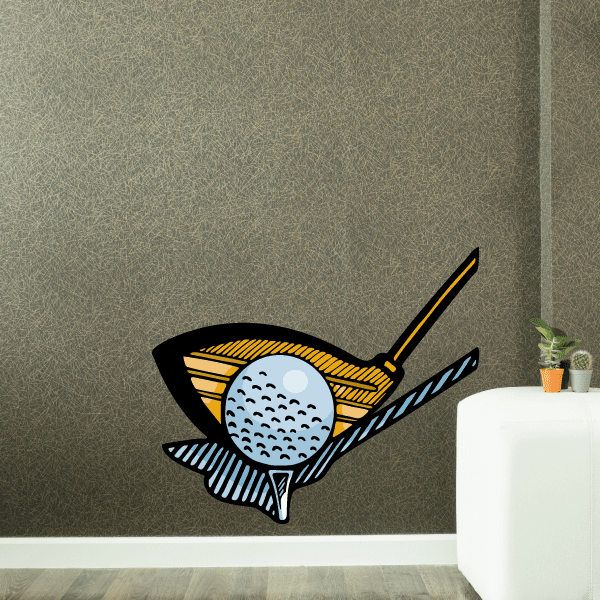 Golf wall decal vinyl sticker with club and golf ball graphic