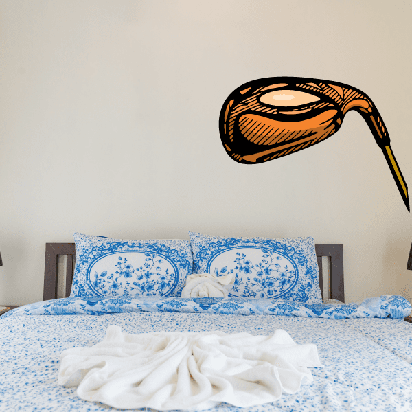 Golf wall decal vinyl sticker of orange-and-black putter head with shadowed lines