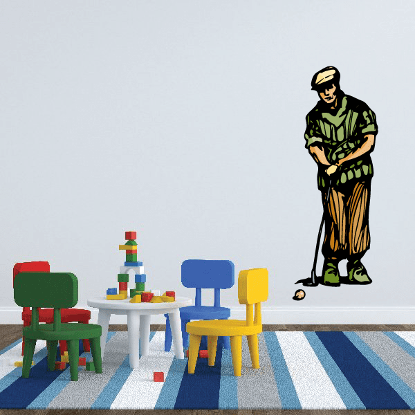 Golf player wall decal vinyl sticker, die-cut golfer figure