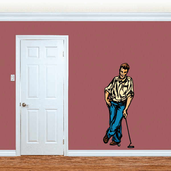 Golf wall decal of walking golfer vinyl sticker