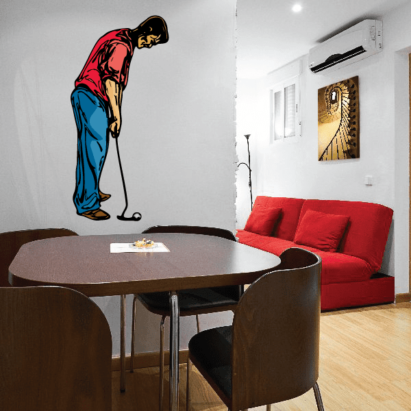 Golf wall decal sticker featuring a colorful golfer in bending pose