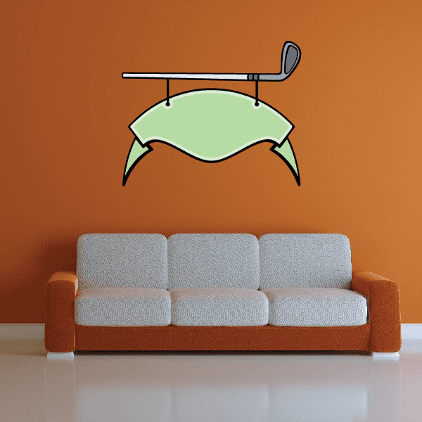 Golf wall decal sticker with green banner and black golf club graphic