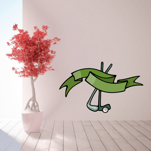 Golf wall decal vinyl sticker: green cartoon golfer with club and ball