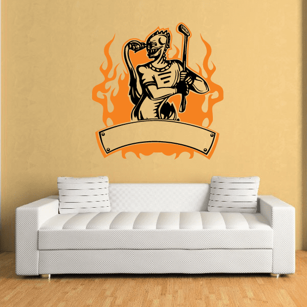 Die-cut golf wall decal with cartoon golfer and orange flames, vinyl sticker