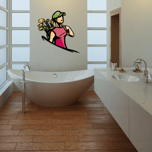 Image of Golf Woman Wall Decal - Vinyl Sticker - Car Sticker - Die Cut Sticker - CDSCOLOR096