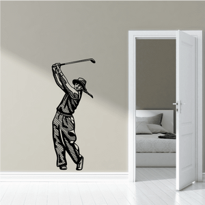 Golfer wall vinyl decal with black golfing stance silhouette