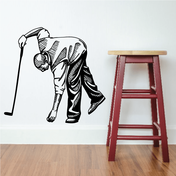 Golfer wall decal featuring black golfer silhouette with golf club