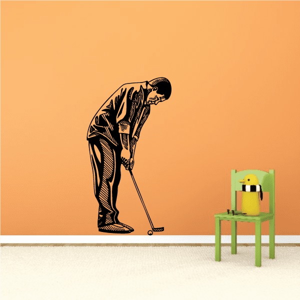 Golfer wall decal, black vinyl sticker of a golfer swinging a club