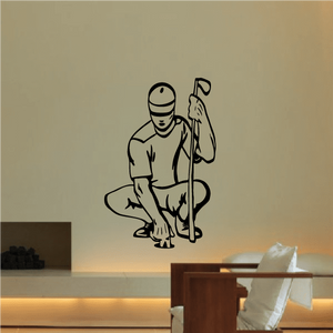 Golfer vinyl wall decal, black outline golfer holding a club in a golfing pose