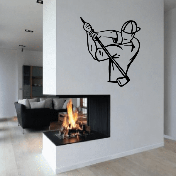 Black golfer wall decal with golfer holding club in swing pose, vinyl