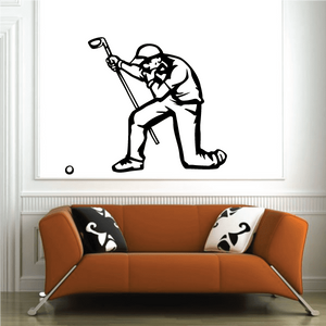 Golfer wall decal vinyl: black golfer silhouette with golf club, kneeling pose.