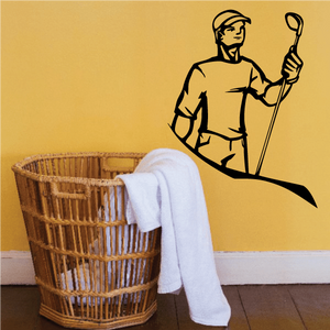 Golf player wall decal: black vinyl golfer silhouette holding a golf club