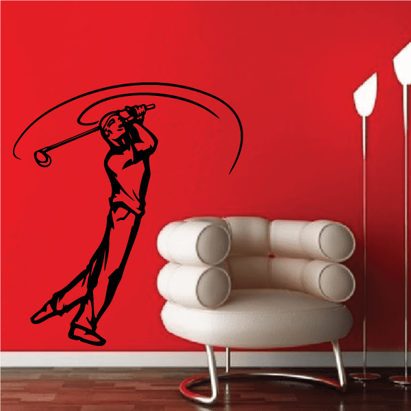 Golf player wall decal vinyl, black golfer silhouette holding a golf club