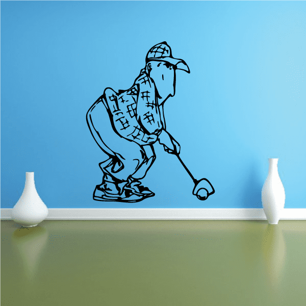 Golfer wall decal of a dark golfer figure holding a golf club in mid-swing