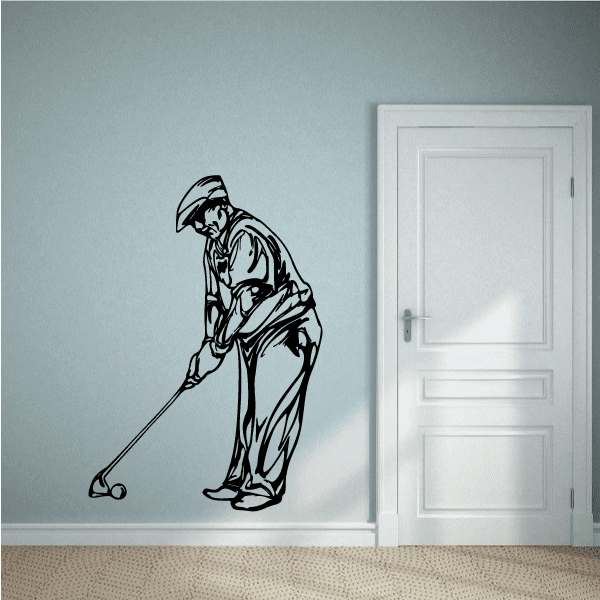 Golfer wall decal: black golfer silhouette with swinging club