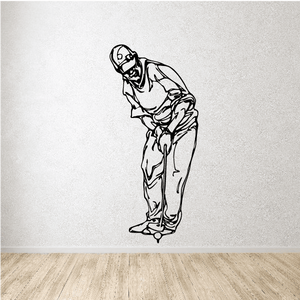 Golfer wall vinyl decal, black line drawing of golfer swinging