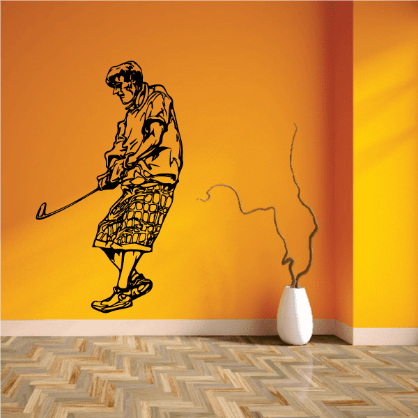 Golfer wall decal with black outline of a golfer holding a club