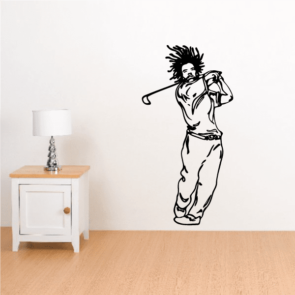 Golf wall decal of black-outlined woman golfer with club and ball