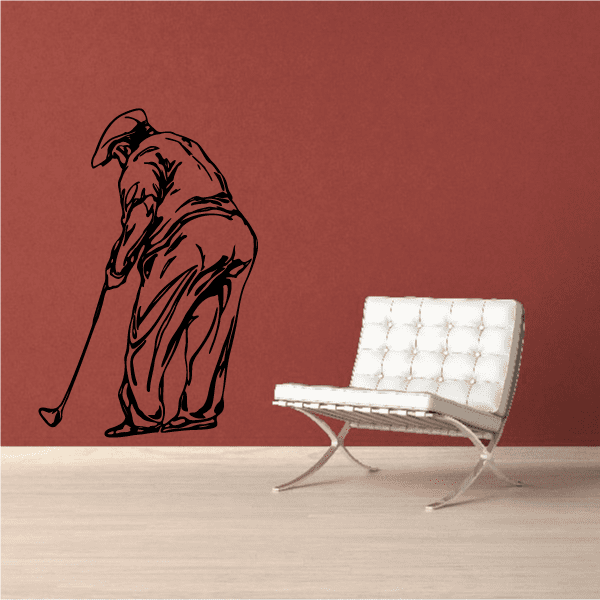 Golfer wall decal: black outline golfer holding a golf club