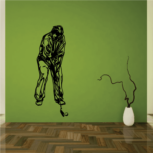 Golf wall decal: black golfer silhouette walking with club and bag